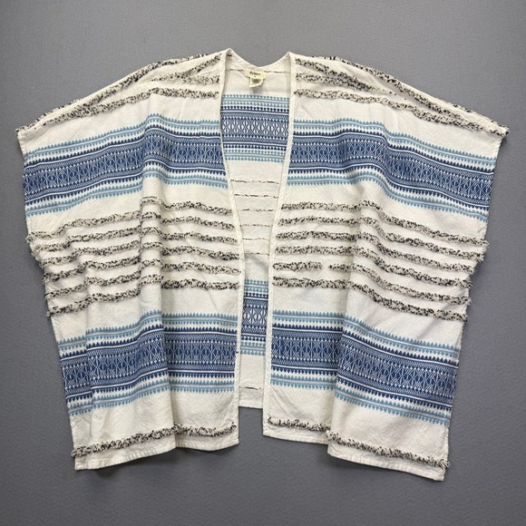 dylan Sweaters - Dylan Womens Medium Blue White Striped Cotton Open Front Kimono Cardigan Wrap